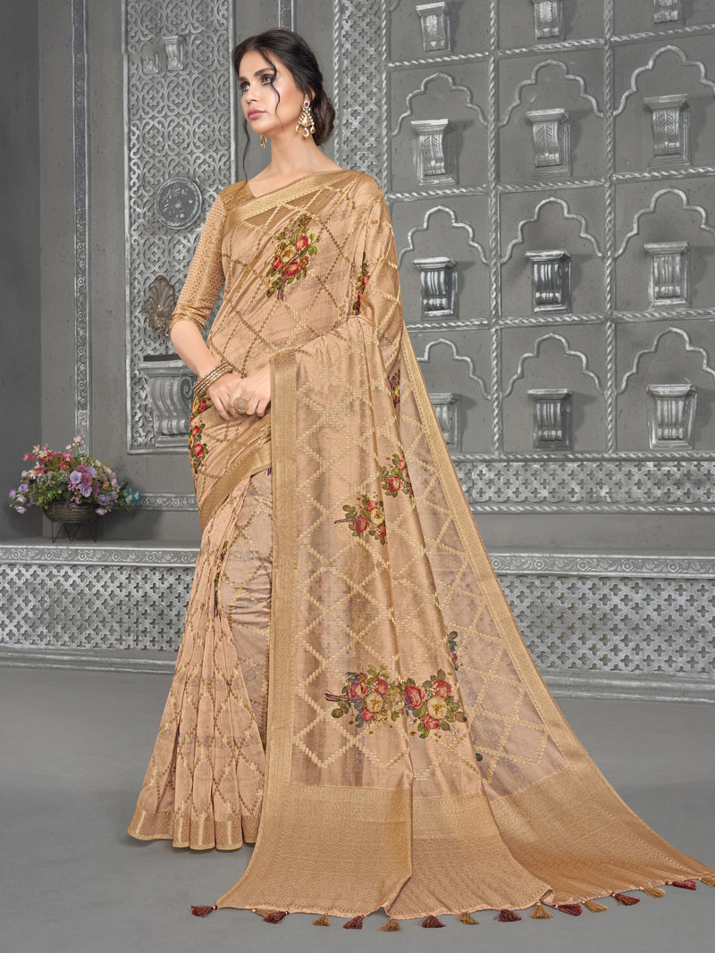 Light Peach  Chanderi Silk Saree