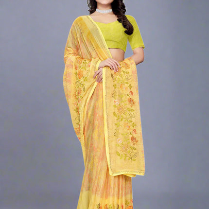 Light Yellow Chiffon Saree