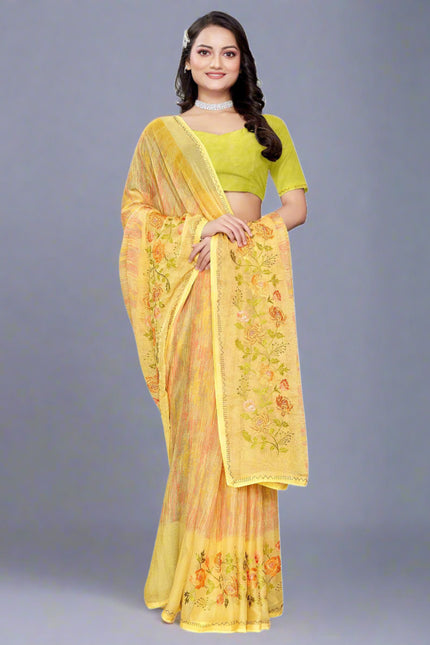 Light Yellow Chiffon Saree