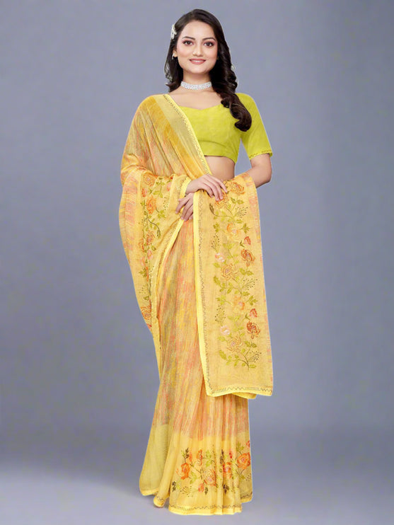 Light Yellow Chiffon Saree