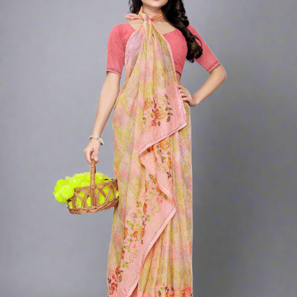 Light Yellow Chiffon Saree