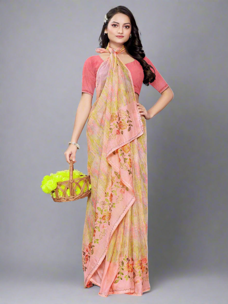 Light Yellow Chiffon Saree