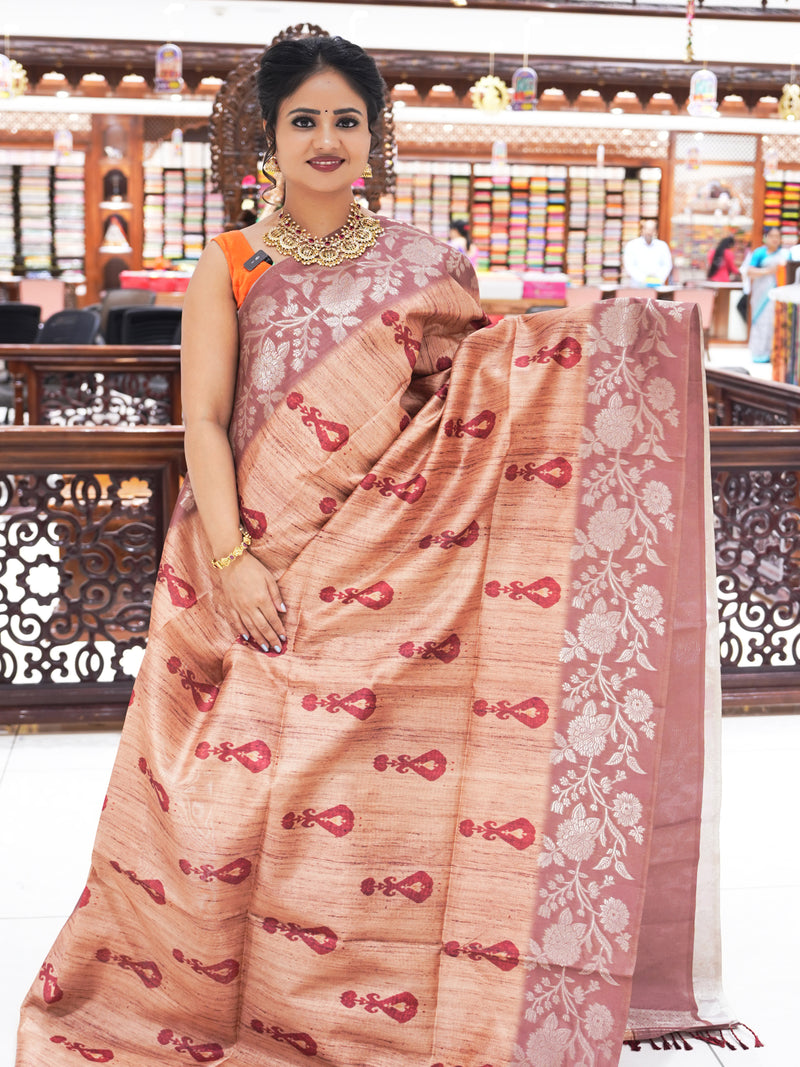 CSM-18045 | Brown & Maroon Bhagalpuri Saree