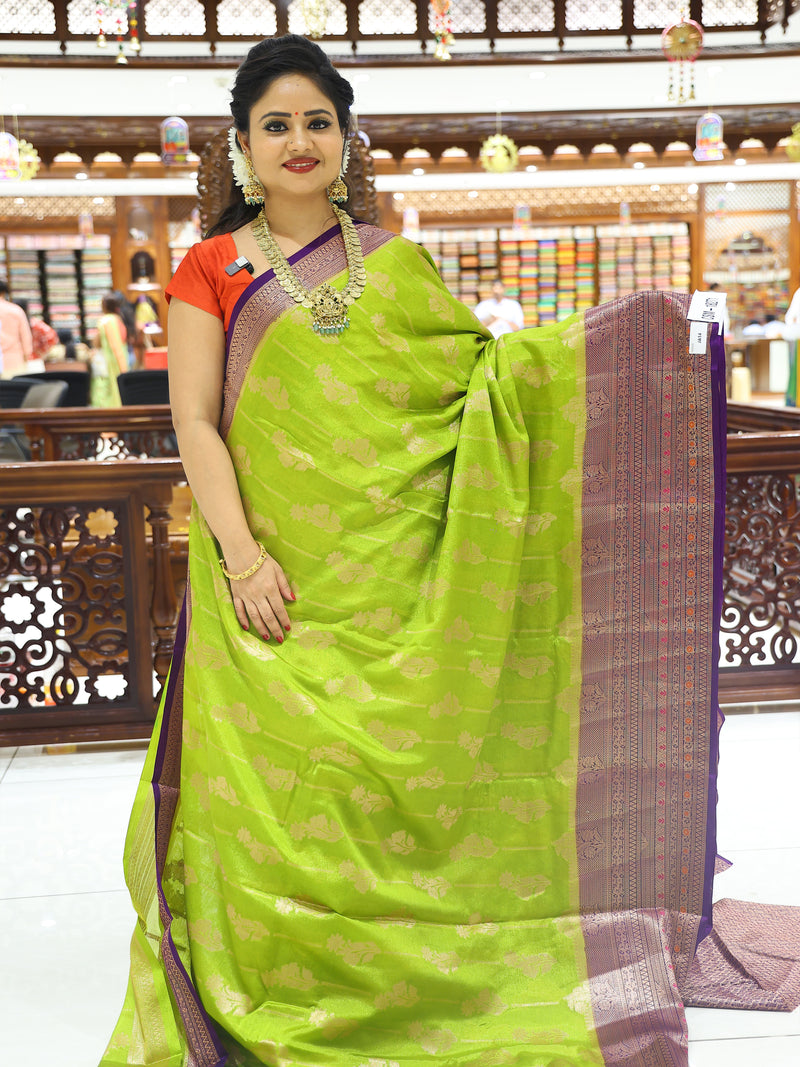 CSM-18271  | Mehandi Green & Purple Soft Banaras Silk Saree