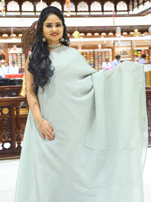 CSM-18212 | Mint Green Jimmy Choo Crepe Silk Saree