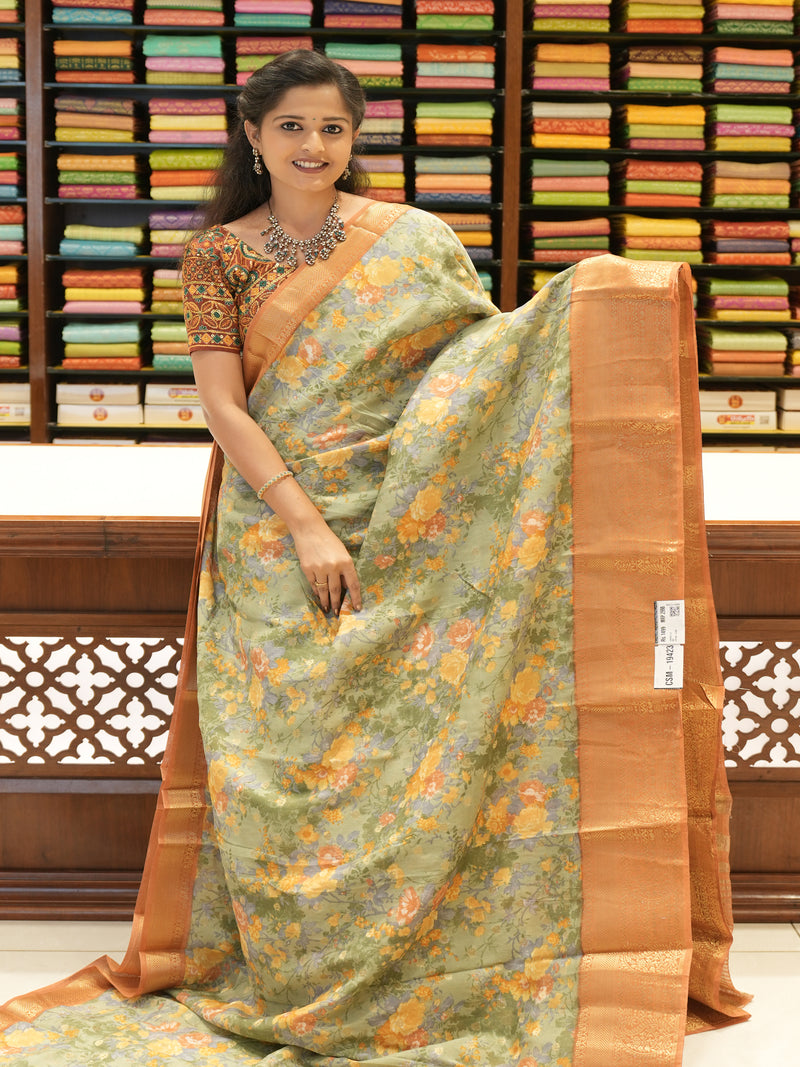 CSM-19423 | Light Green Printed Silk Saree