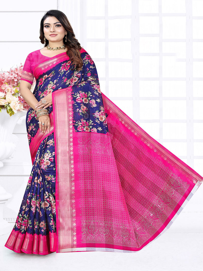 Navy Jute Silk  saree  | BUY 1 GET 1 FREE