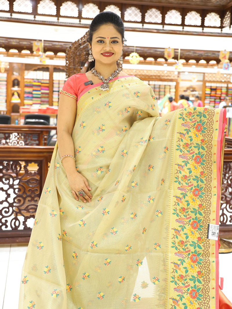 CSM-17283 | Cream & Baby Pink Tissue Kota Saree