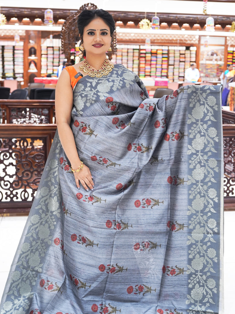 CSM-18046 | Grey Saree Bhagalpuri Saree