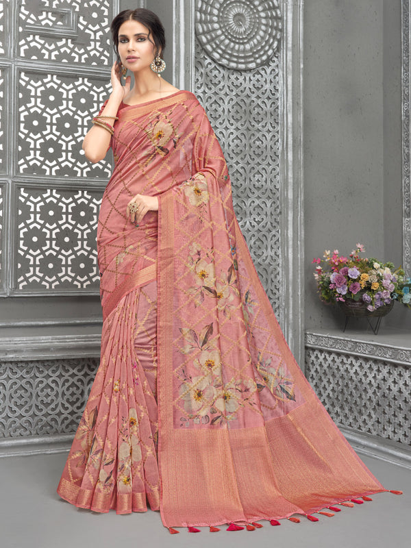 Light Pink Chanderi Silk Saree