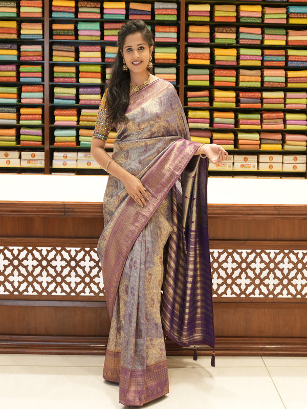 CSM-19443 | Violet Banaras Tissue  Saree