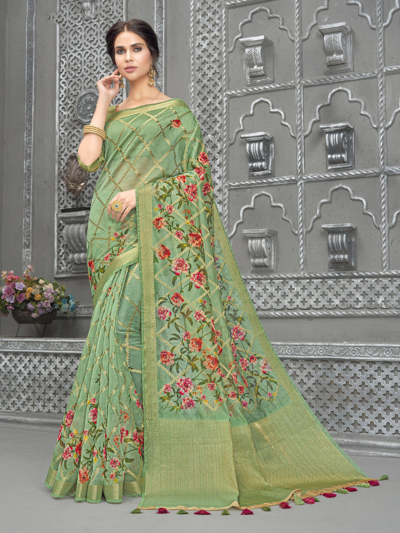 Light Green Chanderi Silk Saree