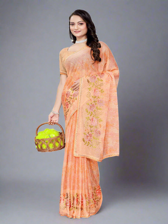 Light Yellow Chiffon Saree