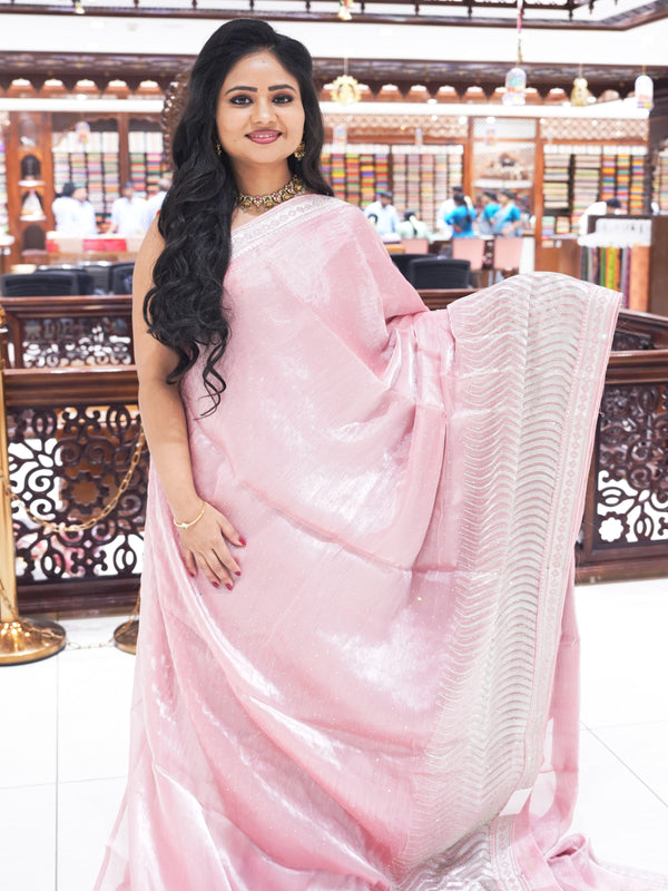 CSM-18432 | Onion Pink Glass Tissue Saree