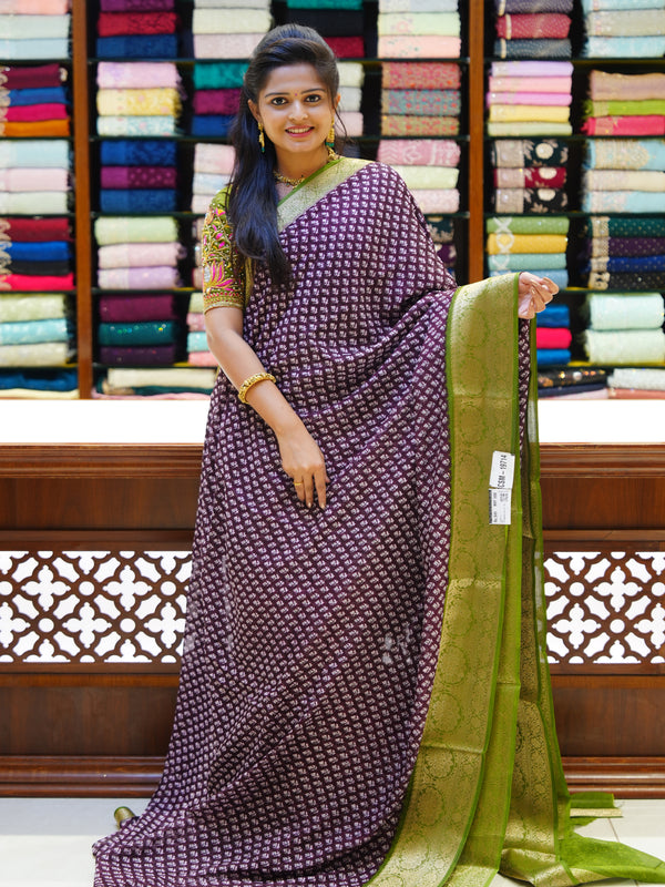 CSM-19714 | Wine & Mehandi Green Chiffon Saree