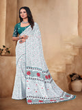 White & Purple Georgette Saree | BUY 1 GET 1 FREE