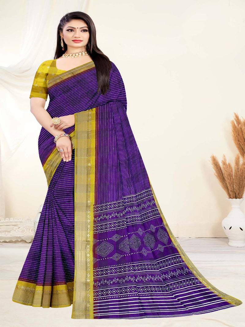 Violet & Mustard Jute Silk Saree | BUY 1 GET 1 FREE