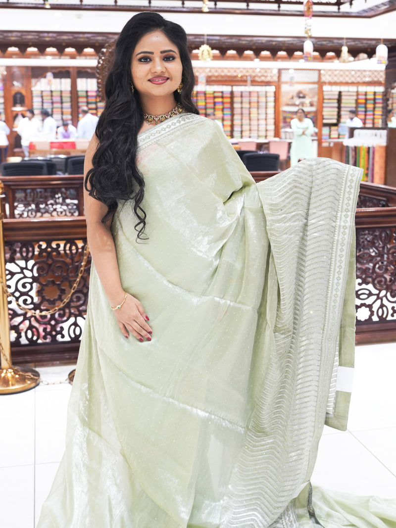 CSM-18433 | Pista Green Glass Tissue Saree