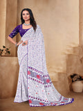 White & Purple Georgette Saree | BUY 1 GET 1 FREE