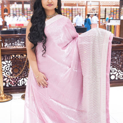 CSM-18434 | Baby Pink Glass Tissue Saree