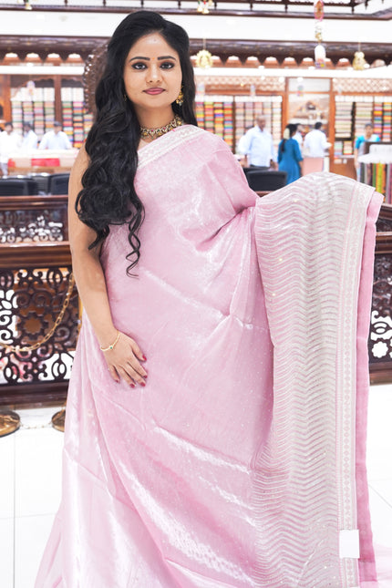 CSM-18434 | Baby Pink Glass Tissue Saree