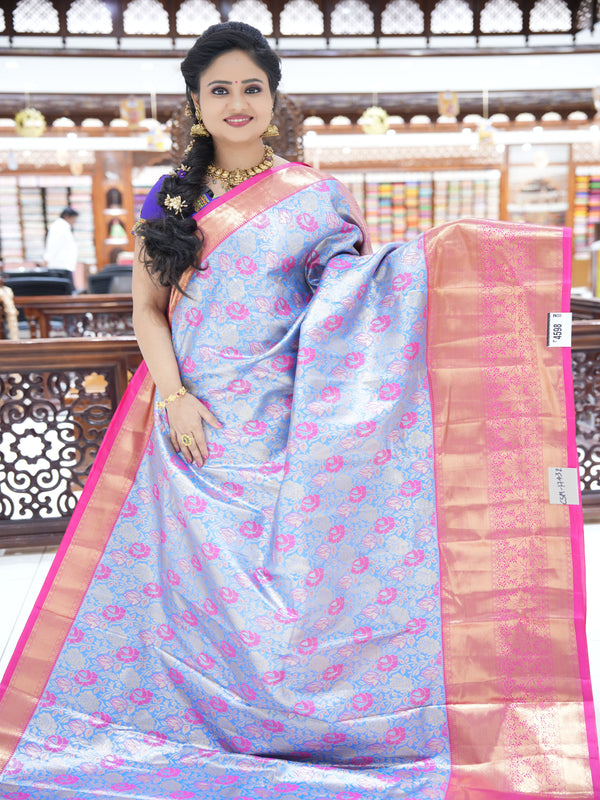 CSM-17432 | Blue & Rani Pink Kanchi Tissue Pattu Saree