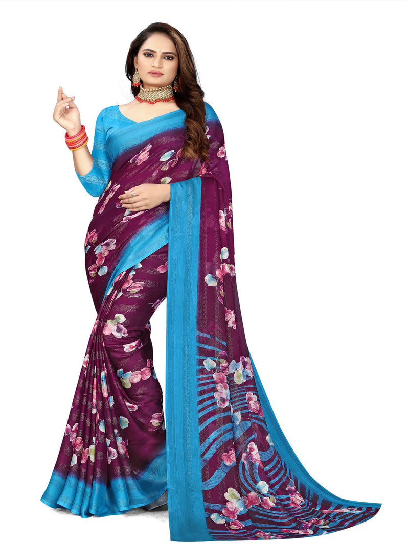 Wine & Tiffany Blue  saree with REG | BUY 1 GET 1 FREE