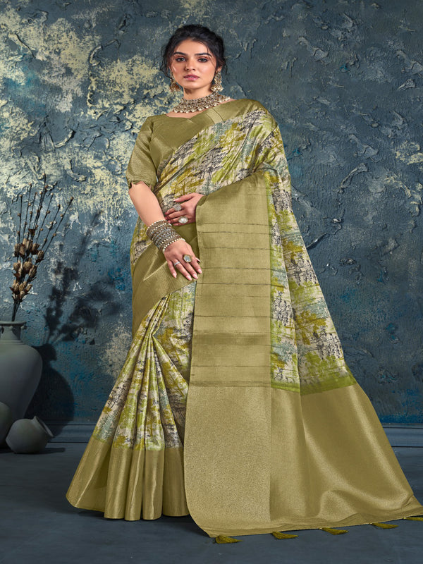 Light Olive Green Soft Dola Silk Saree