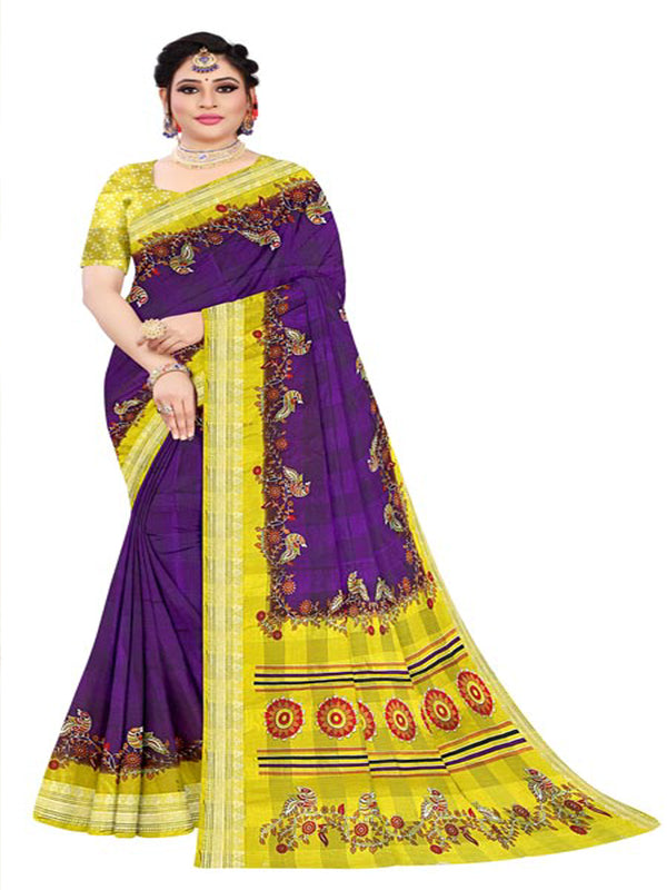 Violet & Mustard Jute Silk saree | BUY 1 GET 1 FREE