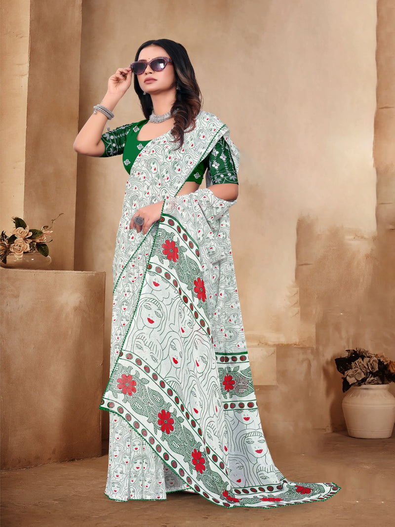 White & Purple Georgette Saree | BUY 1 GET 1 FREE