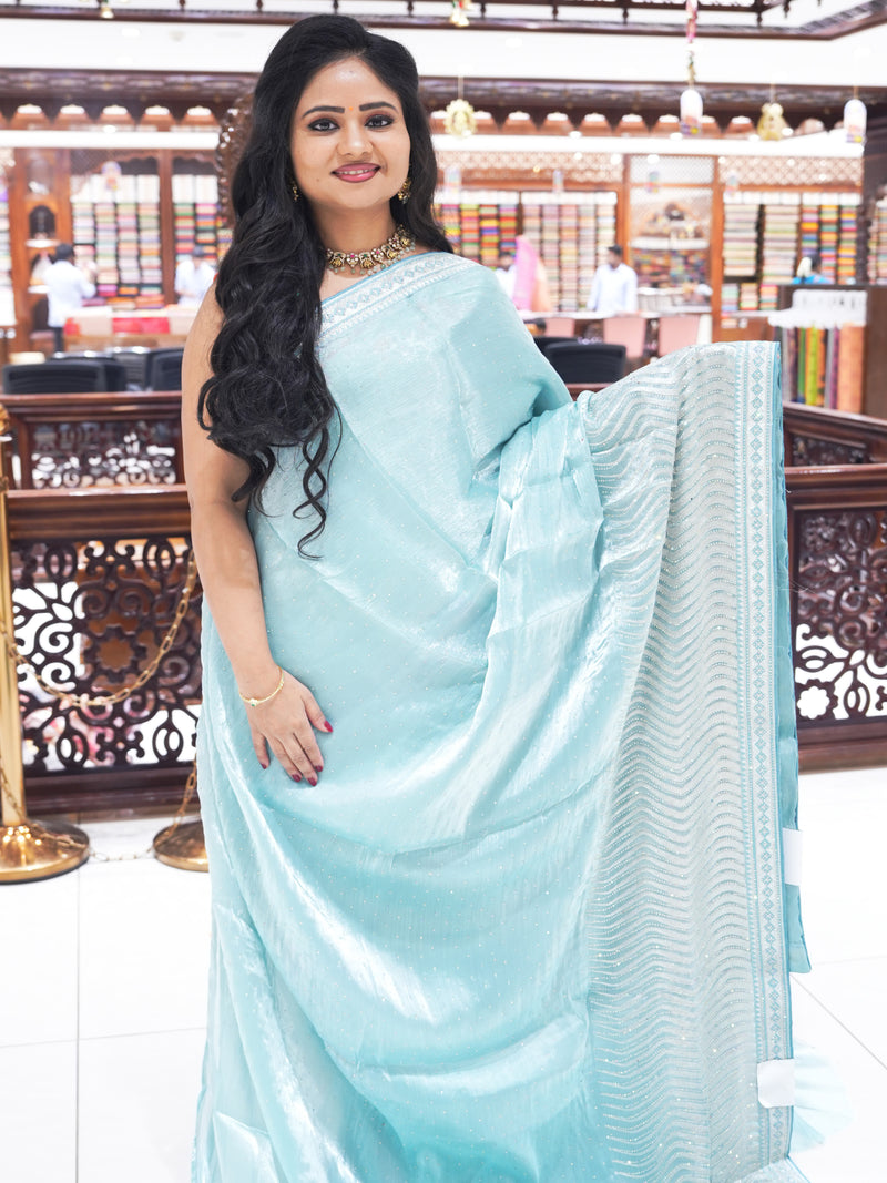 CSM-18435 | Mint Blue Glass Tissue Saree