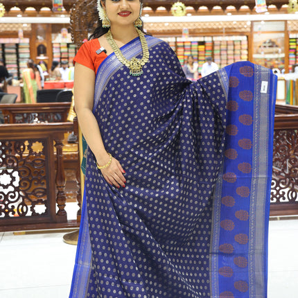 CSM-18266 | Navy & Tiffany Blue Soft Banaras Silk Saree