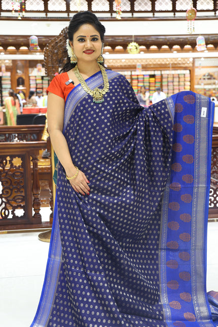 CSM-18266 | Navy & Tiffany Blue Soft Banaras Silk Saree