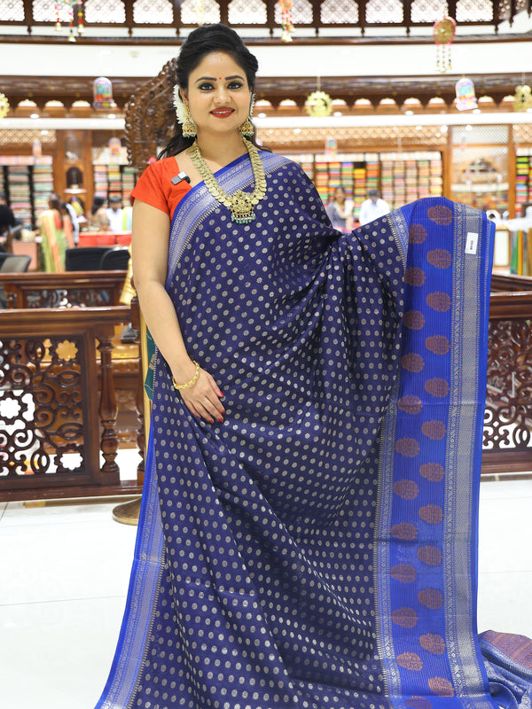 CSM-18266 | Navy & Tiffany Blue Soft Banaras Silk Saree