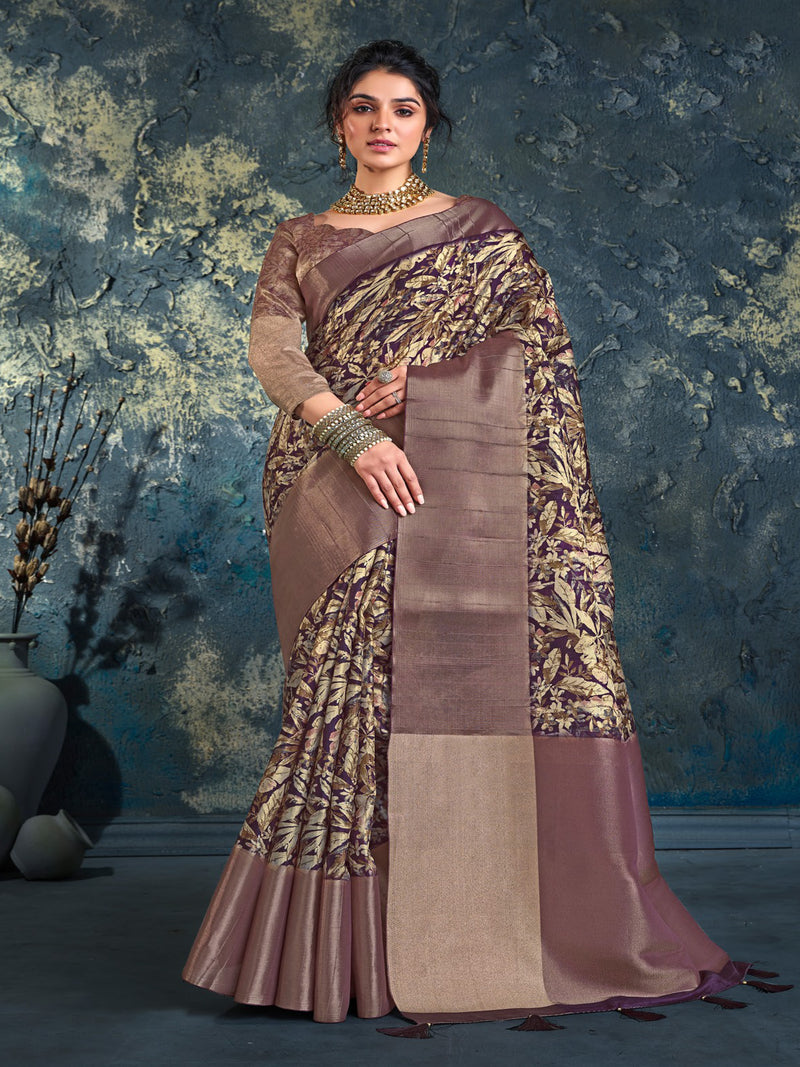 Coffee Brown Soft Dola Silk Saree