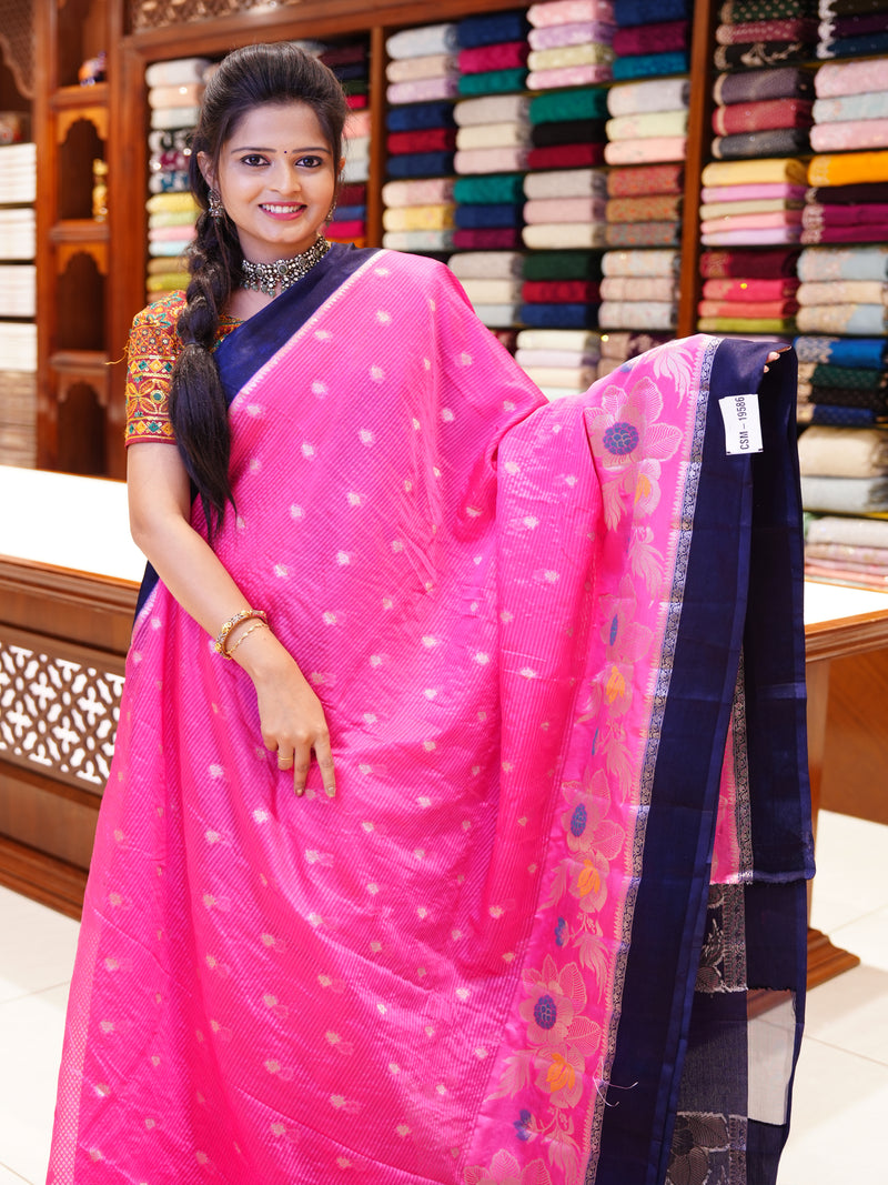 CSM-19586 | Pink & Navy Chiniya Silk Saree