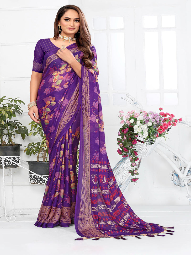 Violet Chiffon Saree | BUY 1 GET 1 FREE