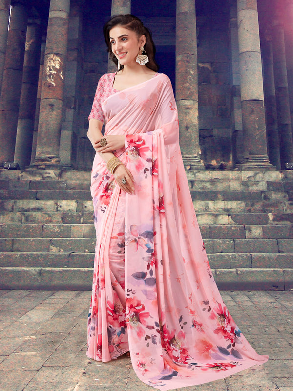 Peach Georgette Saree