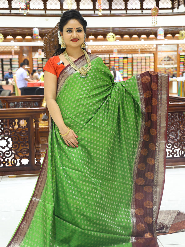 CSM-18265 | Green & Coffee Brown Soft Banaras Silk Saree