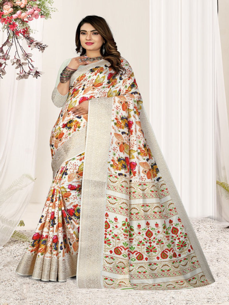 Cream Georgette Saree