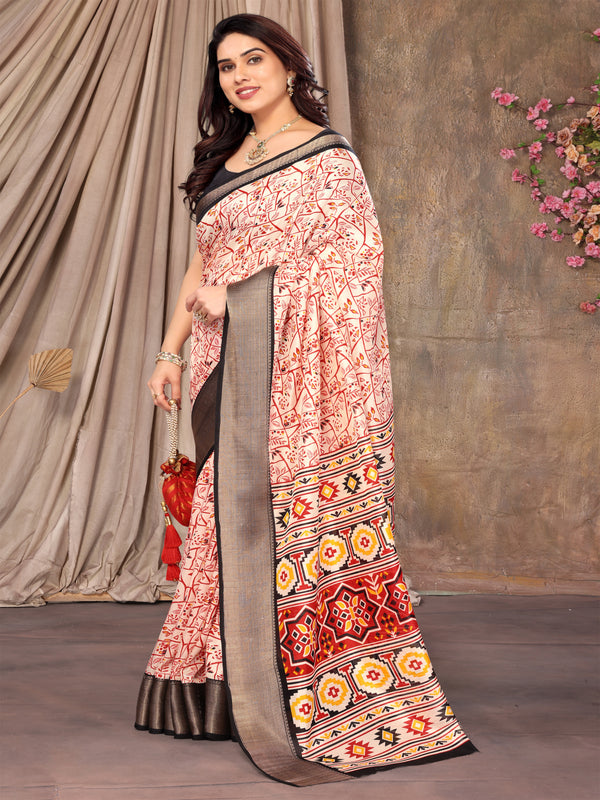 Off White & Black  Soft Chanderi Silk saree | BUY 1 GET 1 FREE