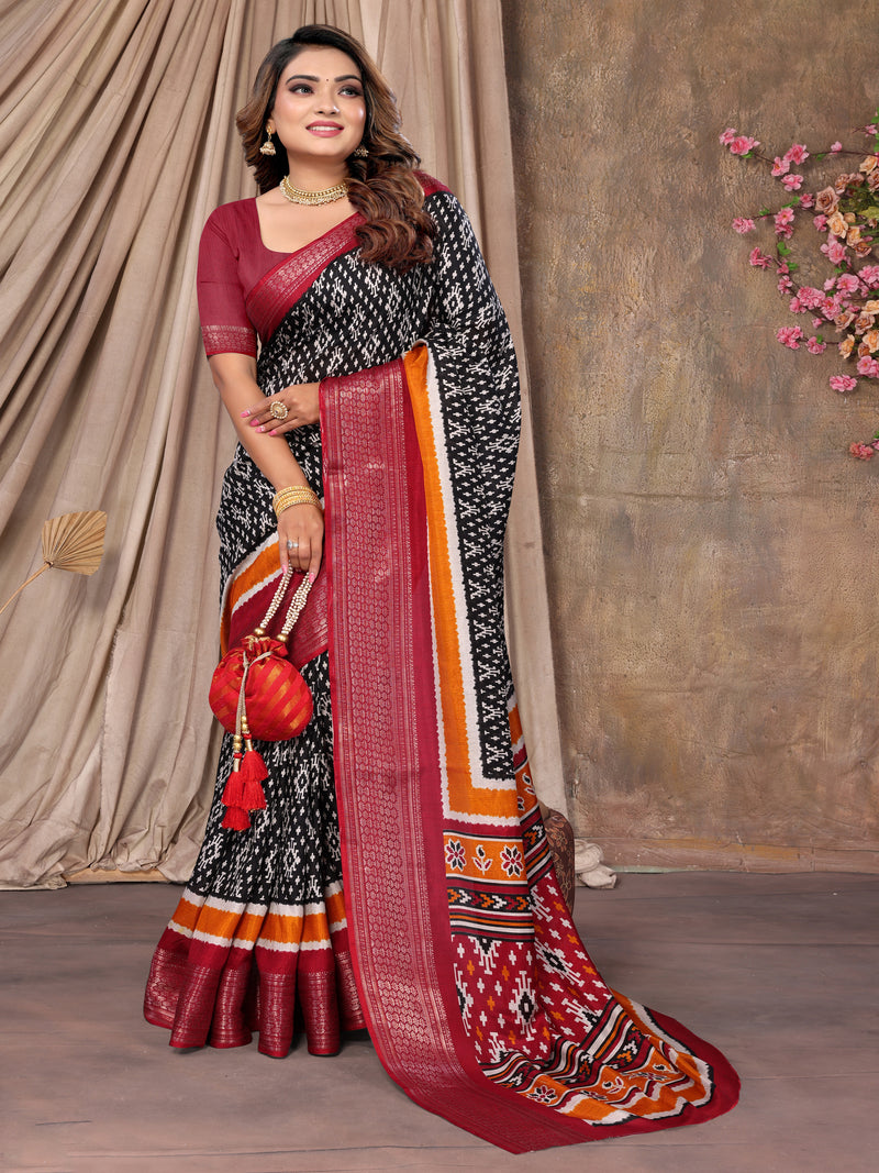 Black & Maroon Soft Chanderi Silk saree | BUY 1 GET 1 FREE