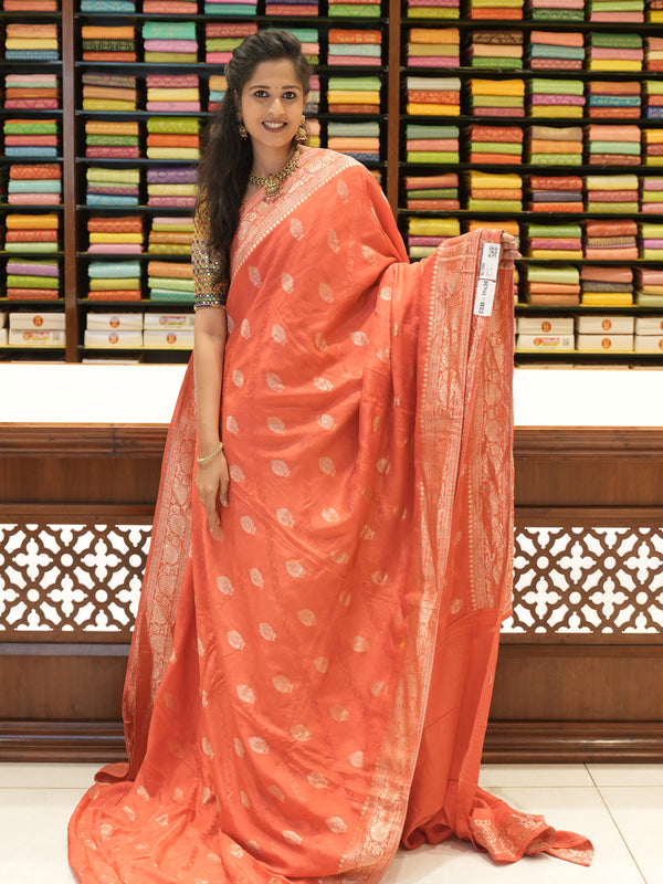 CSM-19439 | Coral Viscose Georgette Saree