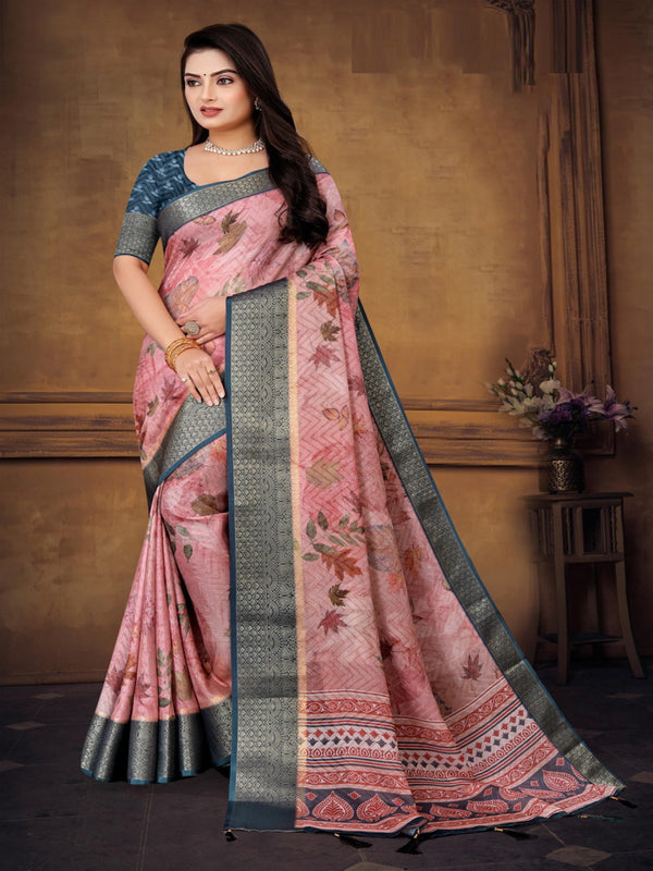 Baby pink Moose crepe saree