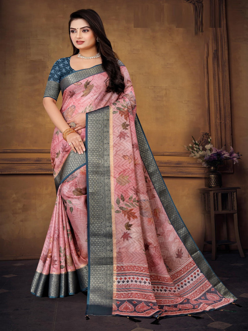 Baby pink Moose crepe saree