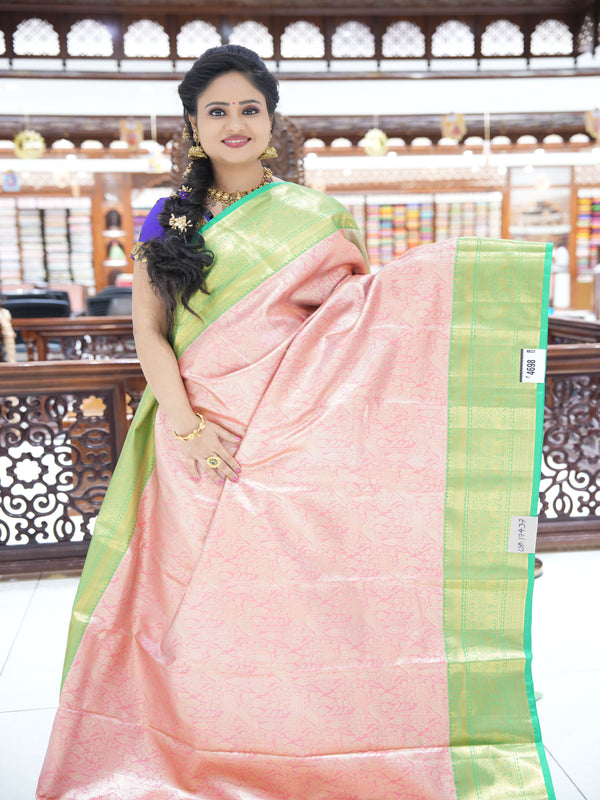 CSM-17437 | Peach & Parrot Green Kanchi Tissue Pattu Saree