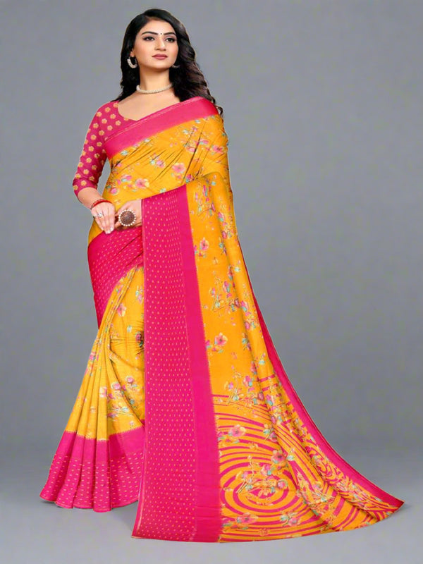 Mustard & Pink Chiffon saree | BUY 1 GET 1 FREE