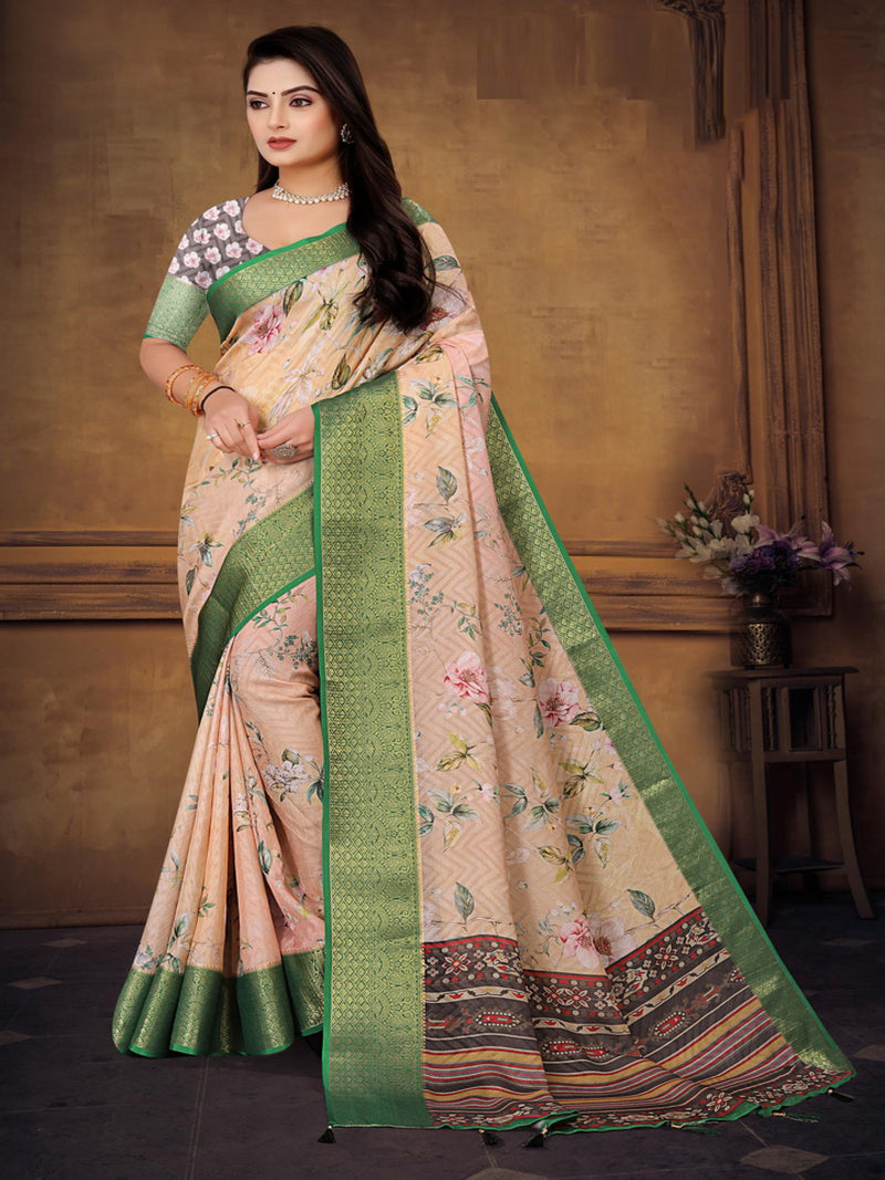 Light Peach Moose Crepe saree