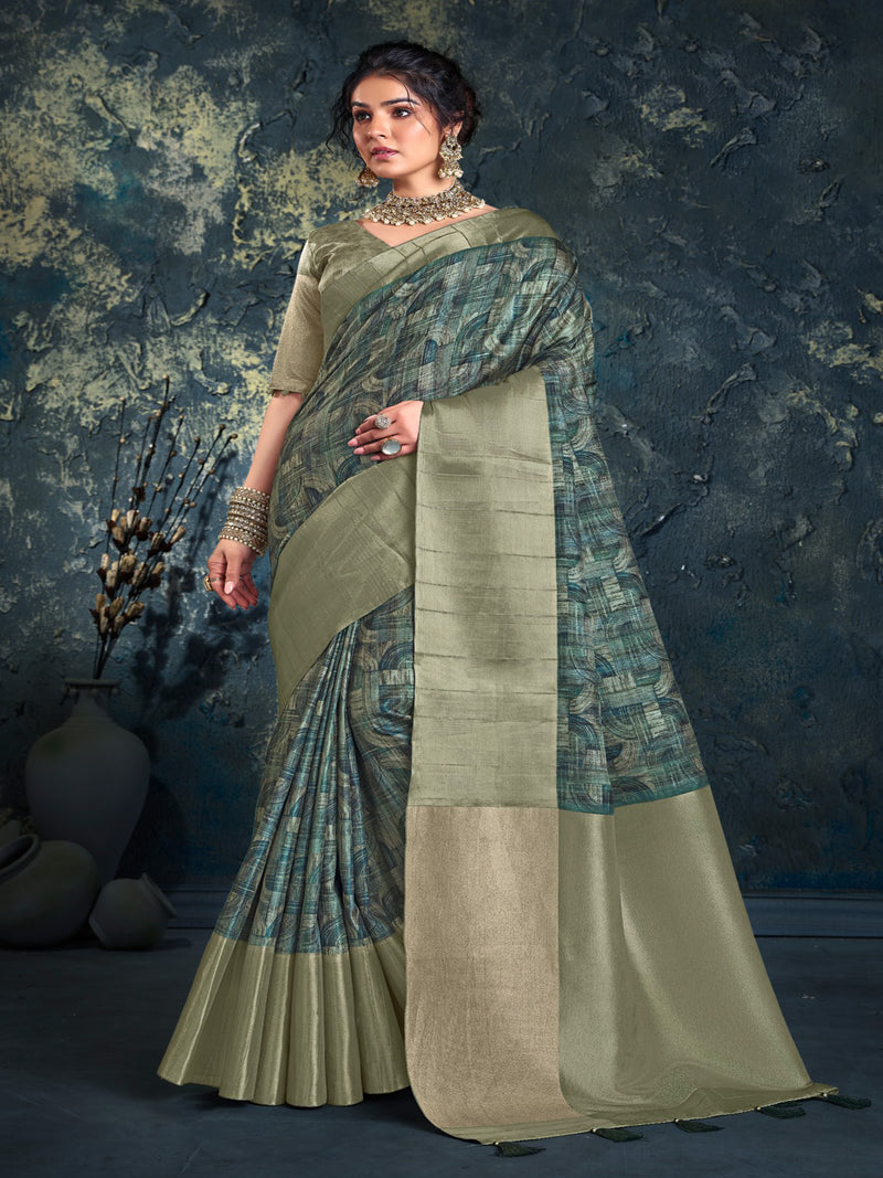 Bottle Green Soft Dola Silk Saree