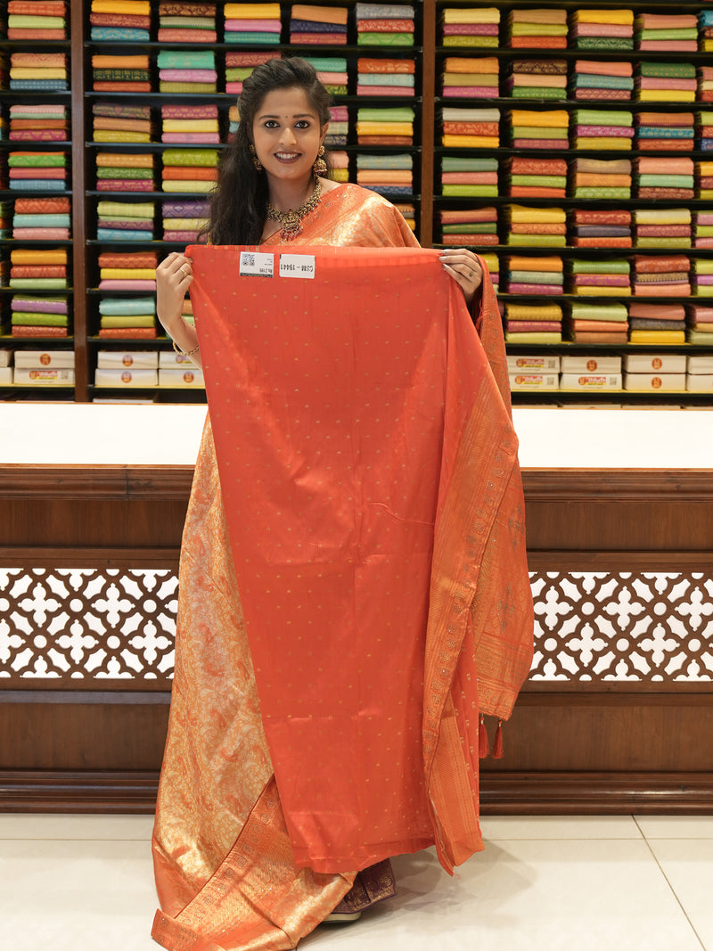 CSM-19441| Orange Banaras Tissue  Saree